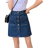 Kelsiop Jupe courte en jean taille haute pour femme Noir