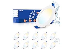Leselux Spot LED Encastrable Dimmable, 10 x 7W Spot LED Extra Plat Blanc Chaud 3000K Blanc Neutre 4000K Blanc Froid 6500K, Trou 68-75mm, Spots Encastrés Salle de Bain IP44 pour Salon Cuisine Chambre