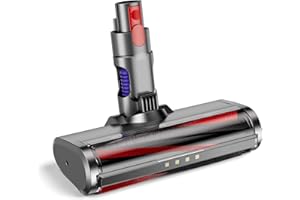 EUARY Brosse compatible avec Dyson V7 V8 V10 V11 V15 (avec 4 lumières LED) Tête de brosse de rechange pour moquette, parquet, carrelage, spazzola (Argent pur, Argent)