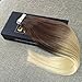 Sunny 50g/20pcs Dark Brown to Bleach Blonde Skin Weft Human Hair 100% Remy dip dyed Tape in Hair Extensions 14inch