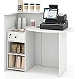 CASART Reception Desk, Cashier Counter Desk with 3-Position Adjustable Shelf & Lockable Drawer, Modern Retail Counter Desk Commercial Office Desk for Salon Clothing Store Restaurant (All White)