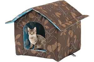 MUYYIKA Casa para gatos para exteriores, resistente al invierno, impermeable, resistente a la intemperie, para mascotas, suave y cálida, con cojín extraíble para perros (marrón, M: 40 x 38 x 35 cm)