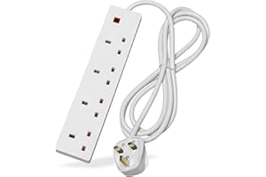 STATUS 4 Way Socket Extension Lead, 1m Cable Multi-Plug Power Strip for Home & Office Use, Wall Mountable in White (4WS1M20)