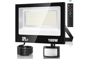 URTBST 100W Focos Led Exterior con Sensor Movimiento,4 Modos 10 Brillo Foco Proyector LED con Mando a Distancia,10000LM,7000K Blanco Frío IP67 Impermeable Foco LED para Patio,Garaje,Jardín