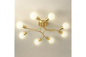 NIUNIAJ Plafonnier Industriel,8 Lumières Lustre E27,Plafonnier Vintage Or,Lustre pour Salon,Chambre,Cuisine,Salle à Manger,Diamètre 85CM(Ampoule non Incluse)