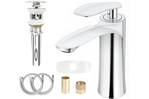 CROSS ZEBRA CROSSZEBRA Badezimmer-Wasserhahn mit Pop-Up-Ablaufgarnitur, Waschtischarmatur, inklusive Armaturen und Ablauf, massives Messing, gebürstetes Nickel, Waschraum-perforiertes Waschbeckenzubehör