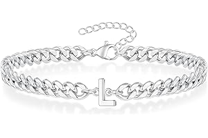 Angelra Silver Initial Cuban Link Chain Bracelets for Men Christmas Gifts - Meaningful Letter Bracelet for Women, Unique Father's Day Gifts for Husband Dad Grandpa Brother Friend