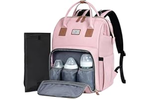 Lekespring Mochila Bebe,Mochila Carro Bebe Grande Multifuncionales,Mochila Maternidad con Cambiador Portátil y Correas para el Cochecito,Mochila Cambiador Bebe Bolso para Viaje Mamá y Papá -Rosa
