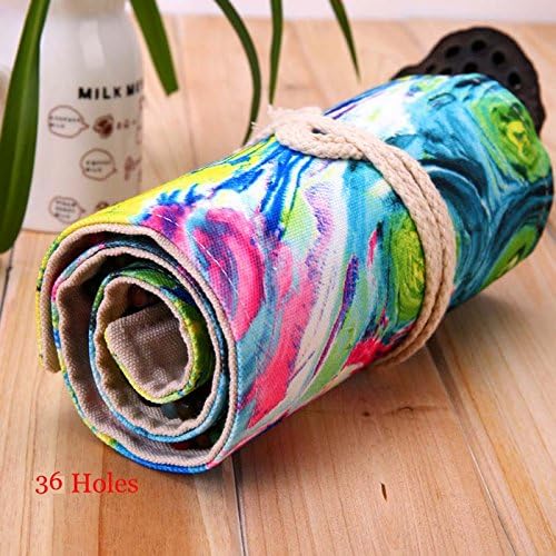 WRITIME 36/48/72 Holes Pencil Case School Canvas Roll Pouch Comestic Makeup Brush Case Pen Storage pecncil box School,36 with out pencil
