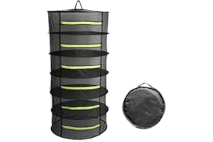 Bysameyee Rejilla para Secado de Hierbas de 6 Capas, Red Seca de Malla para Colgar Plantas de 2 Pies con Cremalleras Verdes y Gancho Adicional