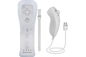 TechKen 2en1 Manette de Wii avec Manette Nunchuck,Contrôleur de Wii Télécommande Controller de Wii Remote Motion Plus Intégré avec Contrôleur Nunchuk Étui en Silicone Dragonne pour Wii