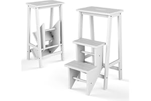 GIANTEX Krzesło drabinowe z drewna, 3 stopnie, drabina schodkowa, składany taboret do schodków, taboret, drabina drewniana, 310 kg, przenośne, składane stopnie, lite drewno gumowe, schody składane, 76