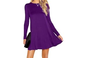 RE TECH UK Womens Ladies Party Dresses for Women UK Long Sleeve Midi Plain Flared A line Skater Swing Dress Jersey Tee Plus Size Dress Summer Winter