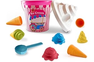 Mondo Toys - BUCKET SET ICE CREAM GIRL - Juego de cubo de arena 17 cm avec des moules à glace - Jouet de plage pour enfants - 28445