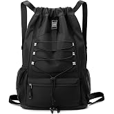 Qoosea Drawstring Backpacks Waterproof Sports Bag, Large Capacity Nylon Gym Backpack with Drawstring for Men Women, Gym Bag W