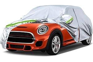 KATSIRO Funda Coche Exterior Reemplazo para Mini Cooper 2000-2022 3 Puertas, Anti-UV Personalizado, Lona del Automóvil Garaje del Completo Impermeable Tiras Reflectantes, Plata