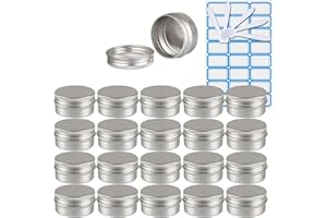 ZEOABSY 30 Pezzi Barattoli di alluminio 30ml a Vite Argento Scatola in Alluminio Forma Rotondo, Vasetti per DIY Candele Cosmetico Caramella Gadget Balsamo Labbra, 2x Etichette e 5x Spatola