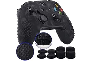 9CDeer 1 Pezzo di Stampa con Personalizzato Silicone Copertina Pelle Manica Caso + 8 Thumb Grips per Controller Xbox One/S/X Teschio nero Compatibile con Adattatore Stereo per Cuffie Ufficiale