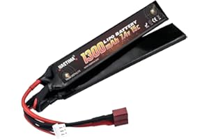 NASTIMA 7.4V 1300mAh Airsoft Lipo Batería, 2S 15C Mariposa Paquete de batería Compatible con Conector Deans-T para Pistolas Airsoft AK47, MP5K, MP5, Scar, M249, AUG, AEG
