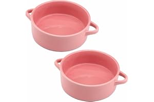 MYGRTFAM Round Ceramic Baking Dish Set Of 2 with Handles Oven To Table Ideal for Lasagne/Pie/Casserole/Tapas (5 x 14 x 19 cm/ 9 inch) Pink