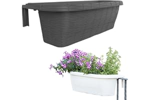 Bama Spa Geländerkasten 60 Rattan Geflecht Optik Balkon Geländer Blumen Kasten Halterung Anthrazit