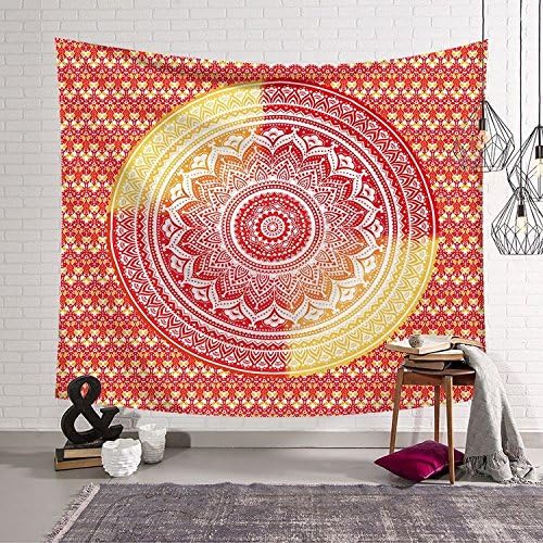 HmDco India Compass Mandala Digital Print Tapestry Wall Blanket Beach Towel,Pink,200*150cm