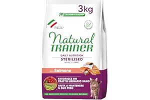 Trainer Natural Sterilised Adult con Salmone e Fibra di Pisello 3 Kg, 3000 Gr
