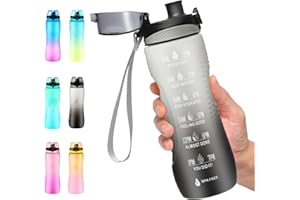 Binudum Butelka na wodę, motywacyjna butelka na napoje ze znacznikiem czasu, sportowa, z tritanu, bez BPA, szczelna, dla nastolatków, dorosłych, na siłownię, do aktywności na świeżym powietrzu, jazdy