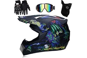 SUPYINI Motorradhelm, Motocross Helm Fullface Helm für Kinder und Erwachsene, Motocross-Offroad-Motorradhelm mit Schutzbrille, Handschuhen und Maske