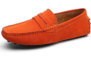 Jamron Hombres Cuero de Gamuza Penny Mocasines Comodidad Zapatos de Conducir Plano Pantuflas