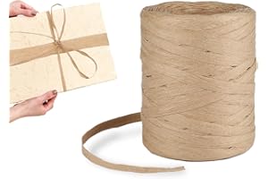 AOYEGIC Ruban de Raphia,Fil de Raphia pour Crochet,Cordon d'emballage,Ruban de Papier de Raphia Naturel,Cordon de Papier,Ruban de Raphia,Ruban Cadeau,pour Projets d'artisanat,Bricolage,Tissage