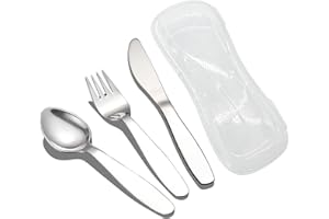 Vanra 3pcs enfants fourchette cuillère couteau set Travel case 18/8 en acier inoxydable enfants argenterie vaisselle set scolaire enfants ustensiles set (fourchette cuillère couteau)