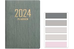 Morices Mini 2024 Daily Planner, PU Texture 120 Pages Appointment Diary Planner and Organiser from Jan 2024 to Dec 2024, A7 Size Pocket Calendar Notebook with Sticky Index Tabs Flags (Dark Green)
