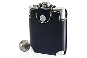 LELE LIFE Flasque de 230 ml avec étui en cuir, facile à transporter, en acier inoxydable 18/8 304 pour liqueur, anti-fuite avec petit entonnoir, 090