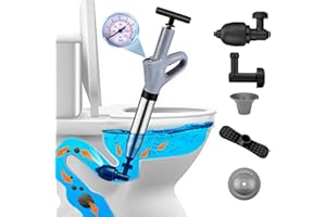 SHUOKANG Rohrreiniger, Abflussreinigungspumpe mit Luftkompression und Luftdruckanzeige, Druckluft-Rohrreiniger mit 4 Saugnäpfen für Waschbecken, Toiletten, Bäder, Duschen und Küchen (grau)