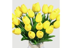 Veryhome 10 unids Tulipanes Artificiales Tulipanes Flores Reales Falsas para la decoración de la Boda del Partido del Hotel en casa, Amarillo