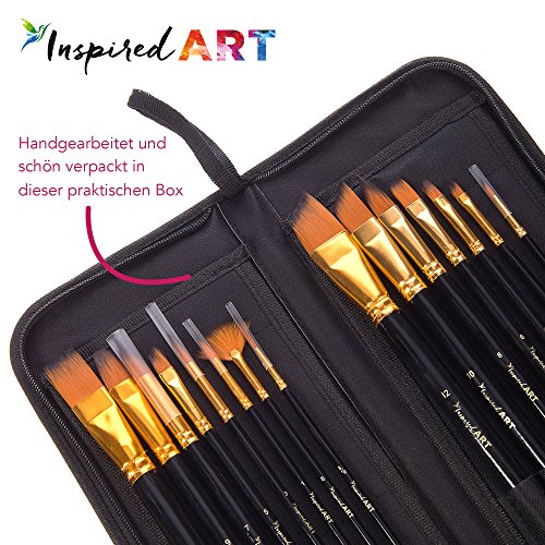 Pinsel-Set 15 Malpinsel für Acrylfarben, Wasserfarben, Öl und Gouache. Professionelle, hochwertige Malpinsel für Künstler | ohne Borstenverlust | Pinseltasche, Geschenkbox & Pflegeanleitung inklusive - 2