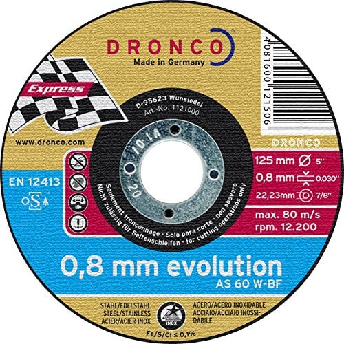 Dronco AS 60 W EVOLUTION 115mm x 0.8mm x 22.2mm Bore Angle Grinder Cutting Discs for All Steel &amp; Sheet Materials Pack of 10