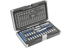 Högert Technik - Caja de Herramientas, Juego de Herramientas, Maletin Herramientas, Llaves de Vaso, Puntas y Equipamiento 1/4”, Mecanismo de Trinquete con 72 Dientes - HT1R464, 34 Piezas