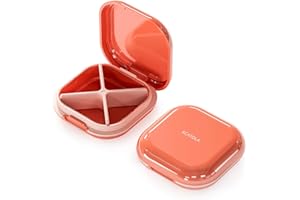 ‎ONTERATE ONTERATE Codzienny Organizer na Pigułki 4 Przegródki, Przenośne Podróżne Etui na Pigułki, Mini Pojemnik na Pigułki do Kieszeni w Torebce, Kompaktowy Podróżny Organizer na Leki na Witaminy (Różowy)