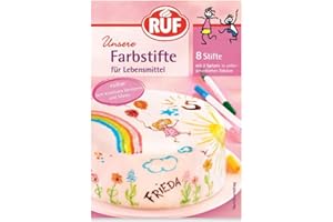 ‎RUF RUF Lebensmittel-Farbstifte, 8 lebensmittelechte Speisefarben als Stifte-Set zum Malen & Schreiben auf Fondant & Co., Zucker-Stifte mit je 2 Spitzen