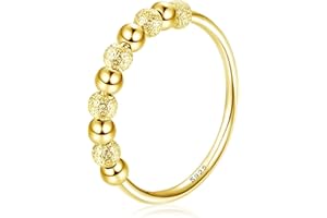 UICCVOKK Spinner Bead Ringe Anxiety Ring 925 Sterling Silber Fidget Ring mit gefrosteten Perlen Angstringe für Angst Zappeln Stapelring für Angst Stressband Ring Angstringe