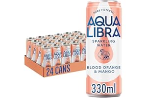 AQUA Libra Sparkling Water, Sugar Free Fruit Water, No Sugar, No Calories, Blood Orange & Mango, 330 ml, Pack of 24 Cans