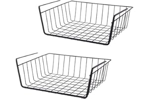 Jinchelle Cesto Portaoggetti Sospensione, 2 pezzi Cestino Portaoggetti Sotto Scaffale, Multifunzione Sotto Cesto Filo Metallico, Adatto Per Ufficio, Stoviglie, Armadietto, Bagno (Nero)