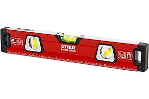 Niveau à bulle STIER Premium, avec aimant et trois fioles, 400 mm, 0,5 mm/m, mesure verticale et horizontale, fiole à miroir, mesure précise, alliage d'aluminium, surface doublement fraisée