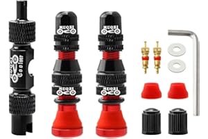 MUQZI Tubeless Schrader Kits de Tige de Valve - Alliage 40mm Bike No Tubes Valve Schrader Universal pour Jante VTT Valve Tubeless avec Outil de Retrait, Rouge (40mm)