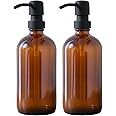 VAKOWOO 2 Pack Amber Glass Soap Dispenser with Stainless Steel Pump, 500ml Refillable Hand & Dish Soap Dispenser for Bathroom, Kitchen, Laundry Room
