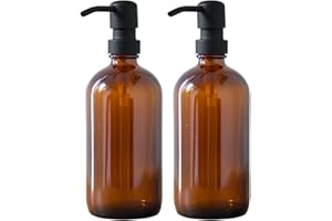 VAKOWOO 2 Pack Amber Glass Soap Dispenser with Stainless Steel Pump, 500ml Refillable Hand & Dish Soap Dispenser for Bathroom, Kitchen, Laundry Room
