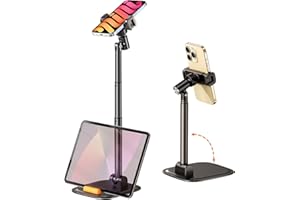 PUJUDODA Support Telephone Bureau, Hauteur et Angle Réglables Porte Telephone, Table de Support Téléphone Pliable pour iPhone 15, 14, 13, 12, 11, Pro, Smartphone,Tablette,Noir