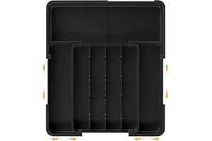 GLOSKIN Cuberteros para Cajon Cocina, Organizador Cubiertos con 7 Compartimentos,Organizador Cubiertos para Cajon 24*32.3 cm,Para Almacenamiento de Vajillas de Cocina, Almacenamiento de Cajones,Negro